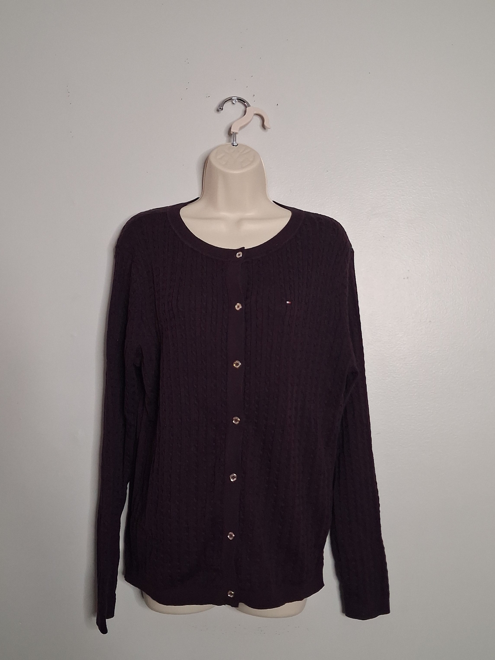 Women's Tommy Hilfiger Purple Cable-Knit Button Cardigan Large(Brand New W/Tags)